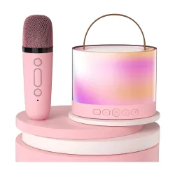 QLECT Portable Karaoke Bluetooth Speaker with Wireless Mic, 5W HiFi Sound, RGB LED Lights, Voice Change Effects, Rechargeable, for Kids & Adults, Home & Outdoor Party(Pink)