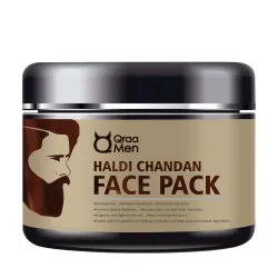 Qraa Men Haldi Chandan Face Pack | For Skin Brightening & Lightening | Made With Turmeric Oil & Sandalwood | Reduces Acne, Blackheads & Oily Skin | Natural Skincare For Men | 120GM