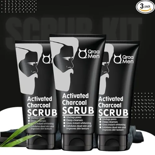 Image of Qraa Men Activated Bamboo Charcoal Scrub (100gm*3) Pack 3