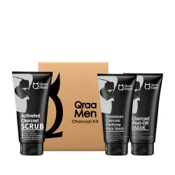 Qraa Men Charcoal Kit : Charcoal Scrub, Face wash & Peel-off Mask For Men - with Essential Oils | For deep cleansing & G