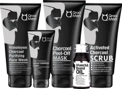 Qraa Men Charcoal Kit : Scrub, Face (5 Items in the set)