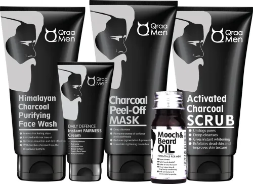 Image of Qraa Men Charcoal Kit : Scrub, Face  (5 Items in the set)