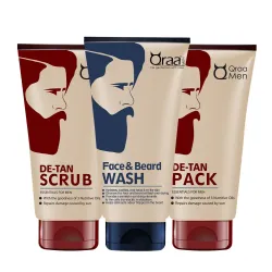 Qraa Men De Tan Pack, 120 g with De Tan Scrub, 100 g with Face and Beard Wash, 100 g
