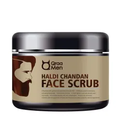 Qraa Men Haldi Chandan Face Scrub | For Skin Brightening & Lightening | Made With Turmeric Oil & Sandalwood | Reduces Ac