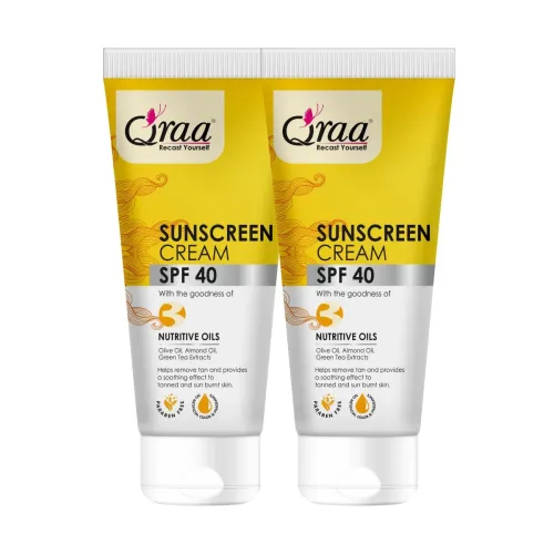 Image of Qraa Sunscreen - SPF 40 PA++++ Sunscreen Cream SPF 40|Helps Remove Tan|Helps in Sun Burn| Pack Of 2 (200gm, 2)