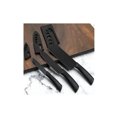 Image of Qshare 3 Piece Professional Kitchen Knife Set with High Carbon Stainless Steel Black Coated Blades, Ergonomic Anti-Slip 