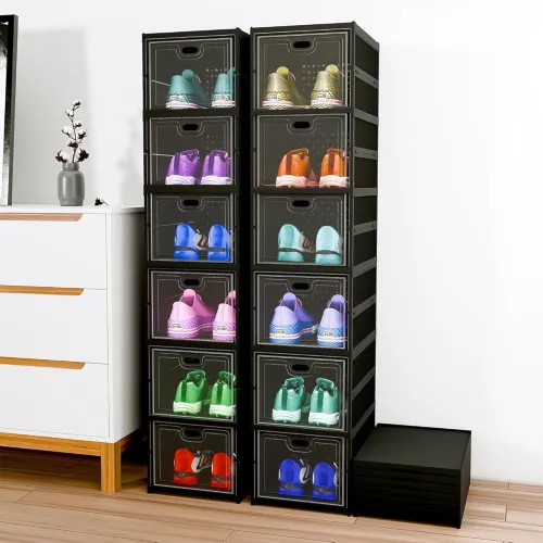 Image of Qshare Sneaker Shoe Rack Box llapsible Shoe Organiser With Door-Foldable Sneake