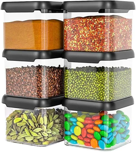 Image of Qtrix Pack of 6 Plastic Grocery Container - 500 ml Black