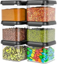 Qtrix Pack of 6 Plastic Grocery Container  - 500 ml Black
