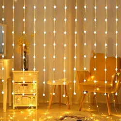 Quace 80 LED Crystal Ball Curtain Light 3x1 Meter with 8 Flashing Modes – Decorative Fairy String Light for Home, Party 
