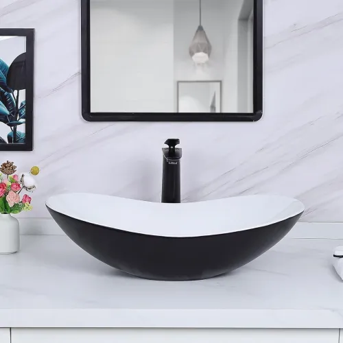 Image of QUALITO Designer Marble Ceramic Table Top Wash Basin (24x14x5.5 Inch)