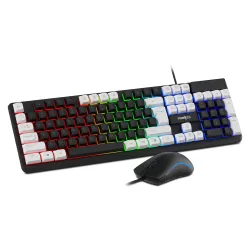 Frontech Quantum Striker Gaming Combo, Rainbow Backlit Keyboard with Optical Mouse, 2400 DPI Adjustable, 4 Button Mouse, USB Plug & Play, 104 Keys, 1 Year Warranty (KB-0050BLK)