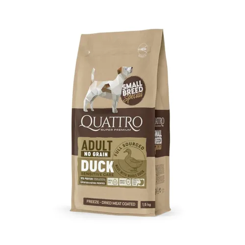 Image of Quattro Dog Food for Small Breed Adult Dogs| 1.5KG | Duck Formula | Super Premium Dry Dog Food | High Protein 
