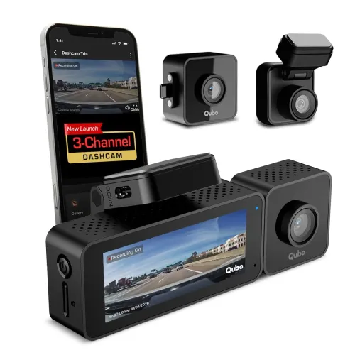 Image of Qubo 3-Channel Dashcam Trio by Hero Group (Front+Rear+Cabin Camera) [New Launch]