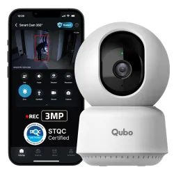 Qubo Smart Cam 360° 3MP [2026 Edition] by Hero Group | STQC Certified | AI Person Detection | Intruder Alarm | Color Night Vision | Two-Way Talk | Records Directly on Cloud | No SD Card Requ...