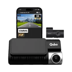 Qubo Smart Dashcam Pro 3K + Rear Dashboard, In-car Camera System (2 Camera, Front: 2592 x 1944p (3K UHD), Rear: 1920 x 1080p (Full HD)