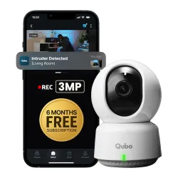 Qubo Smart 360° 3MP Wi-Fi [Free 6-Month Subscription] Security Camera | 2K Indoor CCTV Cam for Home | AI Person Detectio