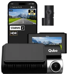 Qubo Smart Dashcam Pro 3K+Rear | Sony STARVIS 2 | 5MP&2MP | NightPulse Vision | 3.2LCD In-car Camera System (2 Camera, 1944p)