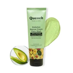 QUENCH BOTANICS Quench Pollution Rescue Cream Face Wash with Vitamin E & Avocado | Gently Exfoliates Skin to Revive Dull