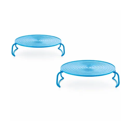 Image of Questsole Stackable Microwave Shelf, Blue, Food Grade Plastic, Space Saving Kitchen Organiser, Refrigerator Storage Rack