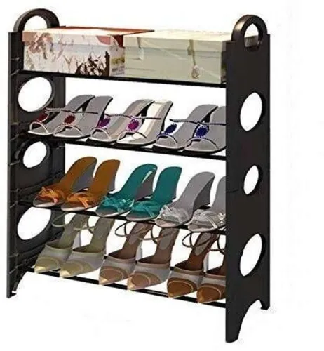 Image of Quickmart Premium 4 shelf Plastic Shoe Rack For Home /OFFICE Plastic Shoe Stand (Black, 4 Shelves, DIY(Do-It-Yourself))