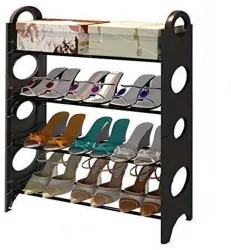 Quickmart Premium 4 shelf Plastic Shoe Rack For Home /OFFICE Plastic Shoe Stand (Black, 4 Shelves, DIY(Do-It-Yourself))