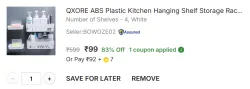 QXORE ABS Plastic Kitchen Hanging Shelf Storage Rack