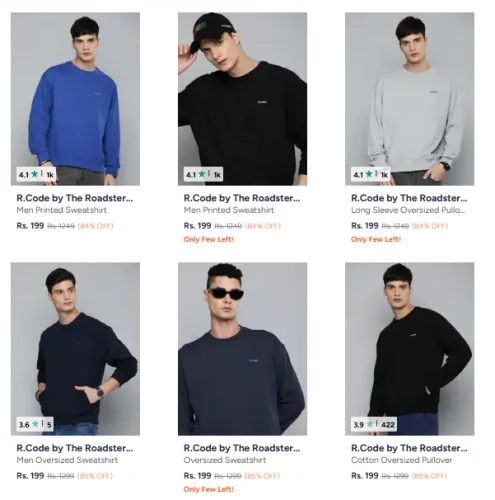 Image of R.Code by The Roadster Life Co. Men's Sweatshirts Starting at ₹199