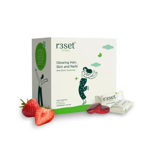 Image of R3SET Biotin Gummies for Hair Growth | Reduce Hair Fall, Strengthen Nails & Glow Skin | 100% Vegetarian, Zero Sugar & Ge