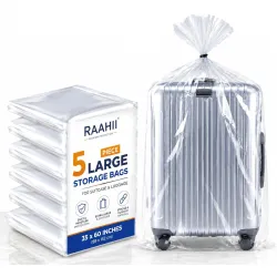 RAAHII 5 piece Large Size Clear Plastic Bag Luggage Trolley Packing Travel Bag