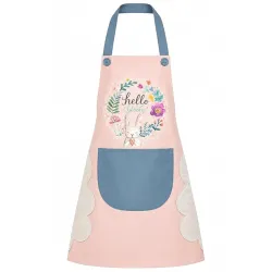 Rabbit Floral Kitchen Apron with Side Hand Wipes and Front Pocket