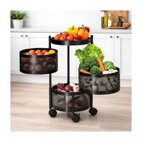Image of RADIANT 3 Layer Multipurpose Plastic Trolley with Dish Rack for Kitchen Fruit Vegetable Storage Basket Kitchenware Food,