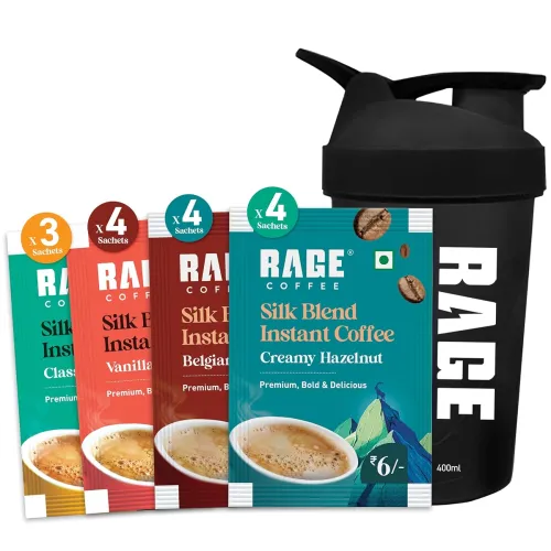 Image of Rage Coffee - Silk Blend Assorted Sachets, Pack of 15 (3 Classic, 4 Creamy Hazelnut, 4 Vanilla Velvet & 4 Belgian Chocol