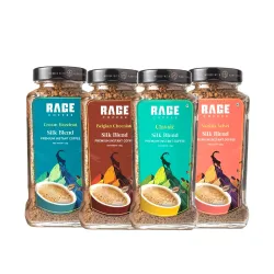 Rage Coffee Silk Blend Instant Coffee Combo Pack of 4 | Classic, Belgian Chocolate, Creamy Hazelnut & Vanilla Velvet | 