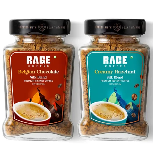 Image of Rage Coffee Silk Blend Instant Coffee | Belgian Chocolate & Creamy Hazelnut Silk Blend Flavoured Coffee 60 GMs Each | Pr