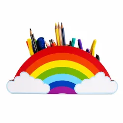 Rainbow Themed Wooden Pen Stand Kids | Multicolor Stationery Organizer Cute Desk Decoration Study Table | Storage Gift Boys Girls