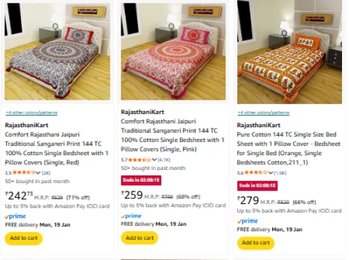 Image of RajasthaniKart Bedsheet starting @ ₹242