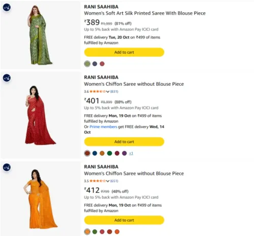 Image of RANI SAAHIBA saree at minimum 88% Discount