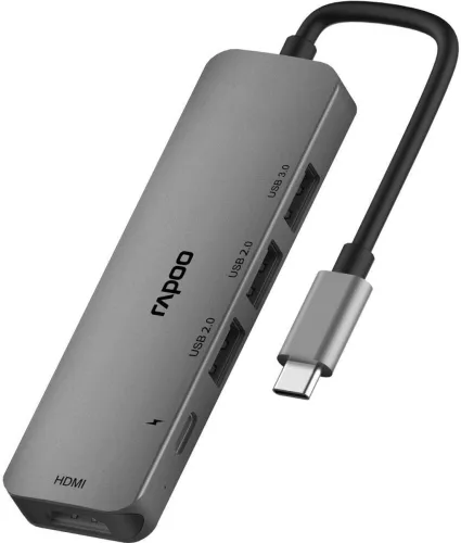 Image of RAPOO XD100C-PD Charging, 5Gbps Data transfer, 4K HDMI, 3USB A Port- 5 in 1- C Type XD100C USB Hub (Grey)