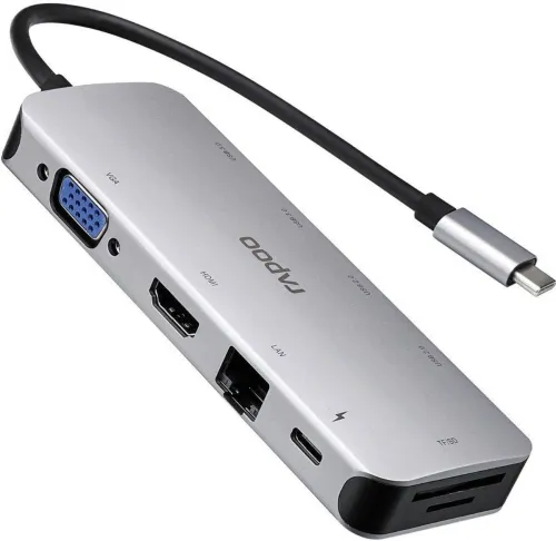 Image of RAPOO XD200C-5Gbps Data Transfer, Ethernet Port, 4K HDMI &4USB Port�-10 in 1- C Type XD200C USB Hub (Grey)