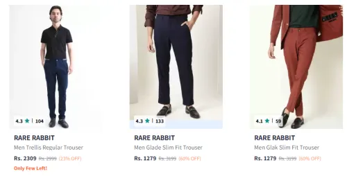 Image of Rare Rabbit Men Trouser Flat 60% Discount