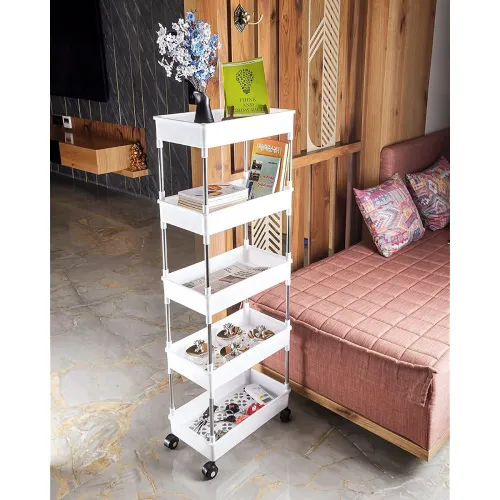 Image of Rasvesh 5 Layer Plastic Kitchen Storage Trolley Rack