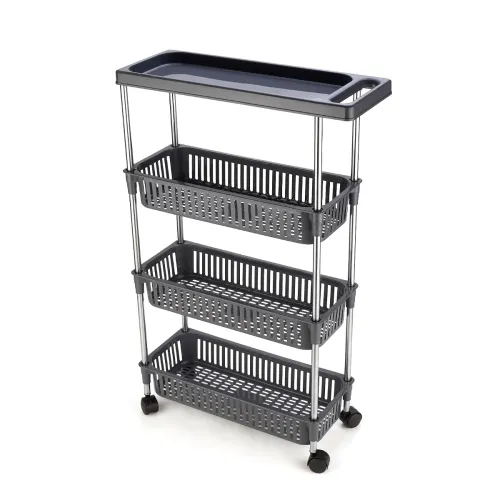 Image of Rasvesh Plastic-Stainless Steel Fruit & Vegetable 3+1 Stand Kitchen Trolley | Fruit Basket | Vegetable Basket | Onion Po