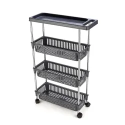 Rasvesh Plastic-Stainless Steel Fruit & Vegetable 3+1 Stand Kitchen Trolley | Fruit Basket | Vegetable Basket | Onion Po