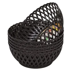 RATAN PLASTICWARE Cane Large Plastic Storage Basket for Fruits, Vegetables & Snacks – Decorative Woven Design for Kitchen, Dining Table & Home Use I Pack of 6 - Dark Brown