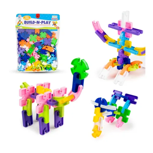 Image of RATNA'S Build-N-Play Construction Set, 160 Colorful Interlocking Pieces, Creative Learning STEM Toy to Make Multiple Str