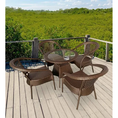 Image of Rattan India Patio Seating 4 Chairs 1 Table Set
