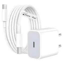 RAVIAD 20W Original (MFi-Certified) Super Fast Charger Adapter & Type C to C Braided Cable, Compatible with iPhone 17 /17 Air /17 Pro /17 Pro Max/16 /15 Series, iPad & Other Devices I PD Wal...