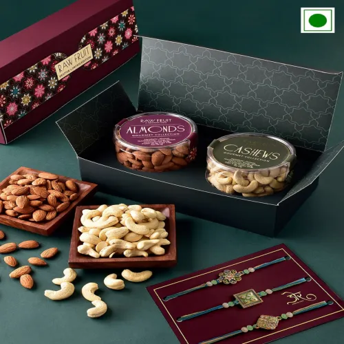 Image of RawFruit Rakhi Gift Pack (Set of 3 Rakhis + Dry Fruits)