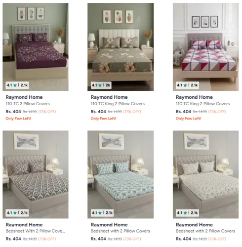 Image of Raymond Home Bedsheet & Pillow Covers @ UP TO 73% Discount